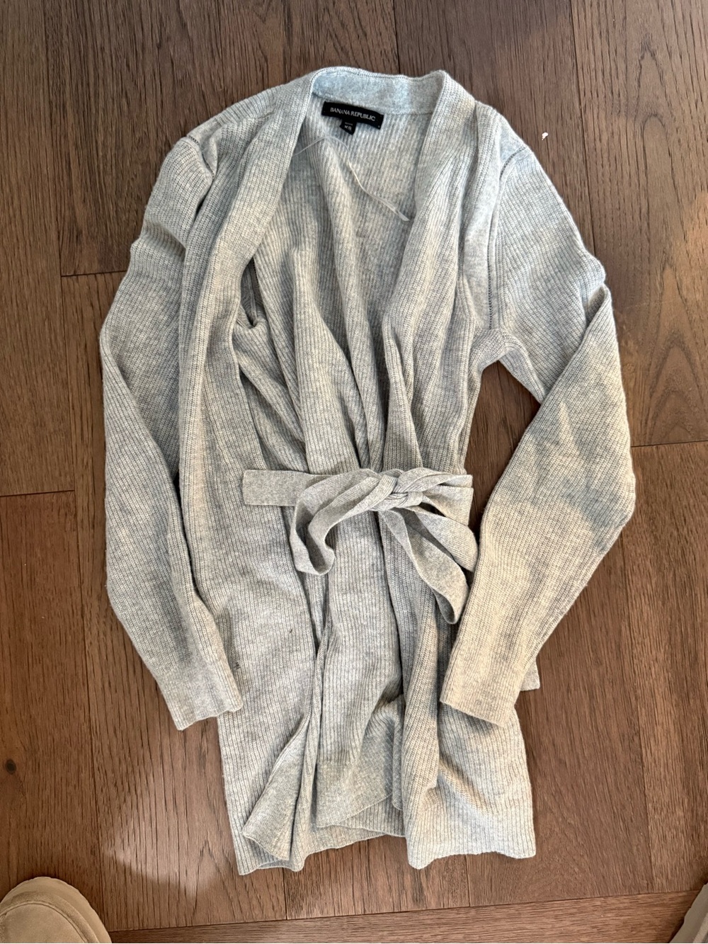 Banana Republic Gray Ribbed Belted Open-Front Cardigan